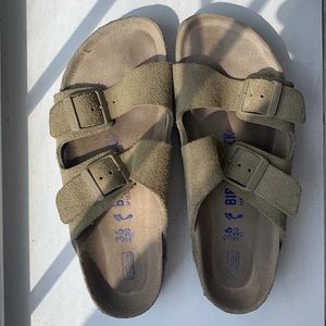 Suede khaki birkenstocks arizona